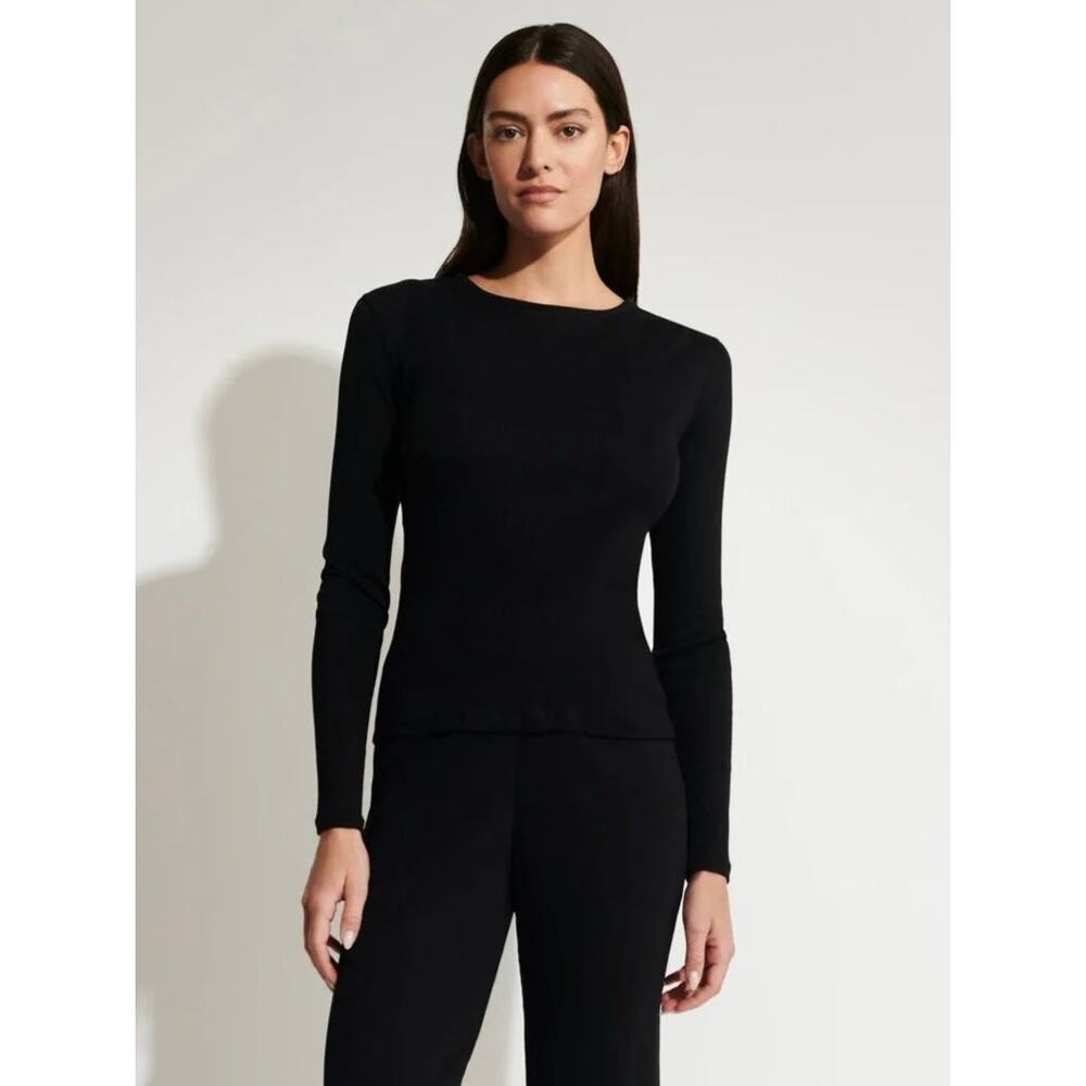 Skin Rayne Long Sleeve Ribbed Pima Cotton Tee Black Size Small Shirt